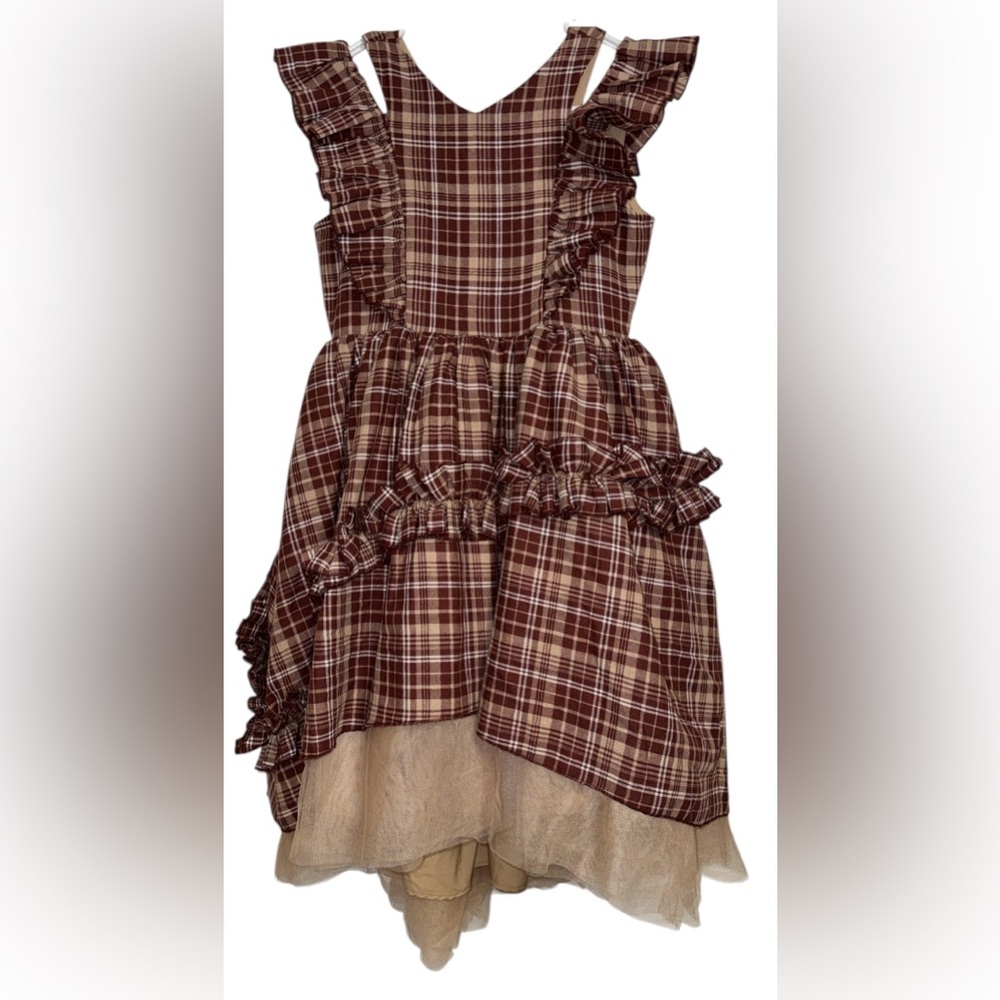 Joyfolie brown Plaid Ruffle Dress with Tulle Layer size 12